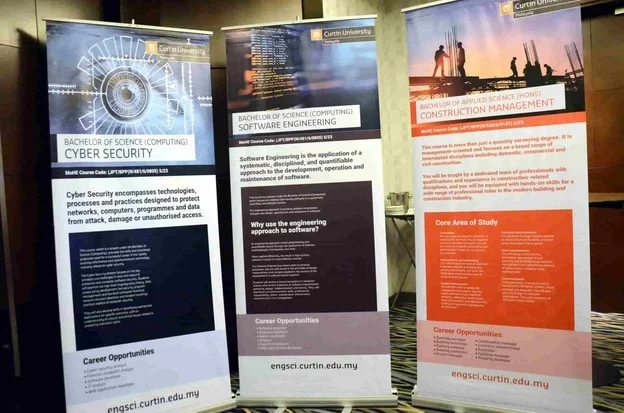 banners promoting the new and updated courses available at curtin malaysia