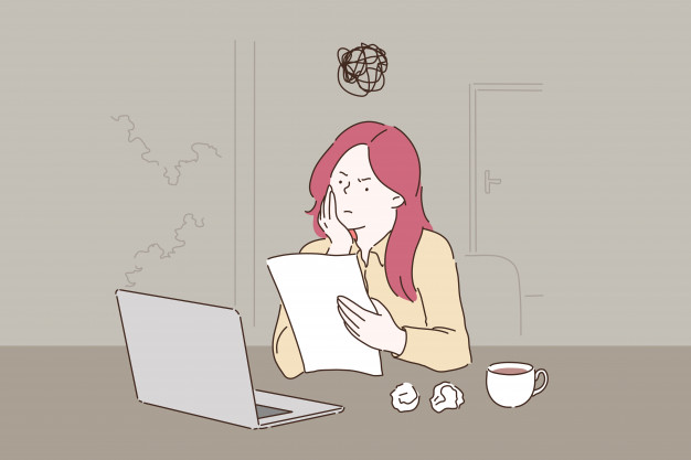Girl thinking while holding paper.