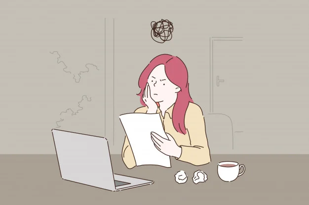 Girl thinking while holding paper.