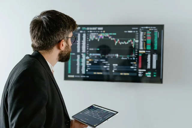 Economist looking at data on screen.