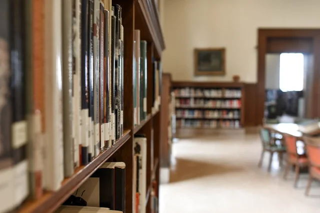 Book racks in a bookstore.