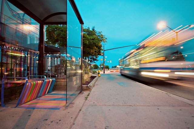 Bus stop in a smart city.