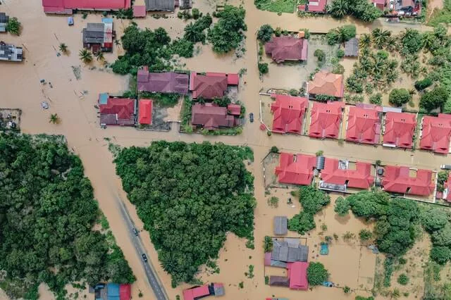 Flood in a town.