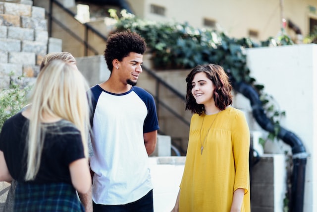 Friends talking in a group.